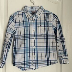 Tommy Hilfiger Button Down Long Sleeve Plaid Shirt Blue white 3T